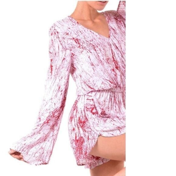 Betro Simone Womens Red & White Long Sleeve shorts Romper size XS walking dead - Picture 7 of 8